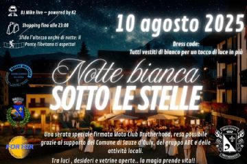 Locandina evento che si terrà il 10 agosto relativa alla Notte bianca sotto le stelle 