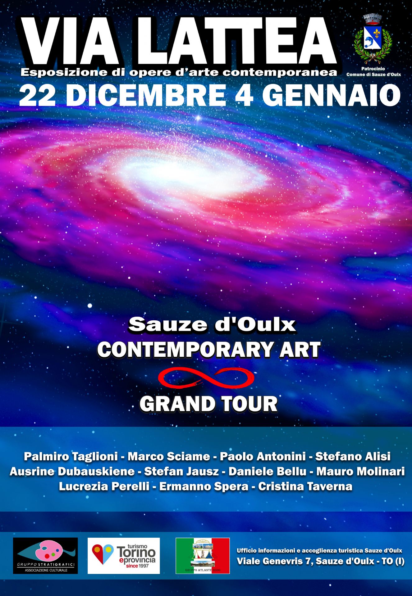 Locandina mostra d'arte contemporanea presso l'Ufficio del Turismo di Sauze d'Oulx