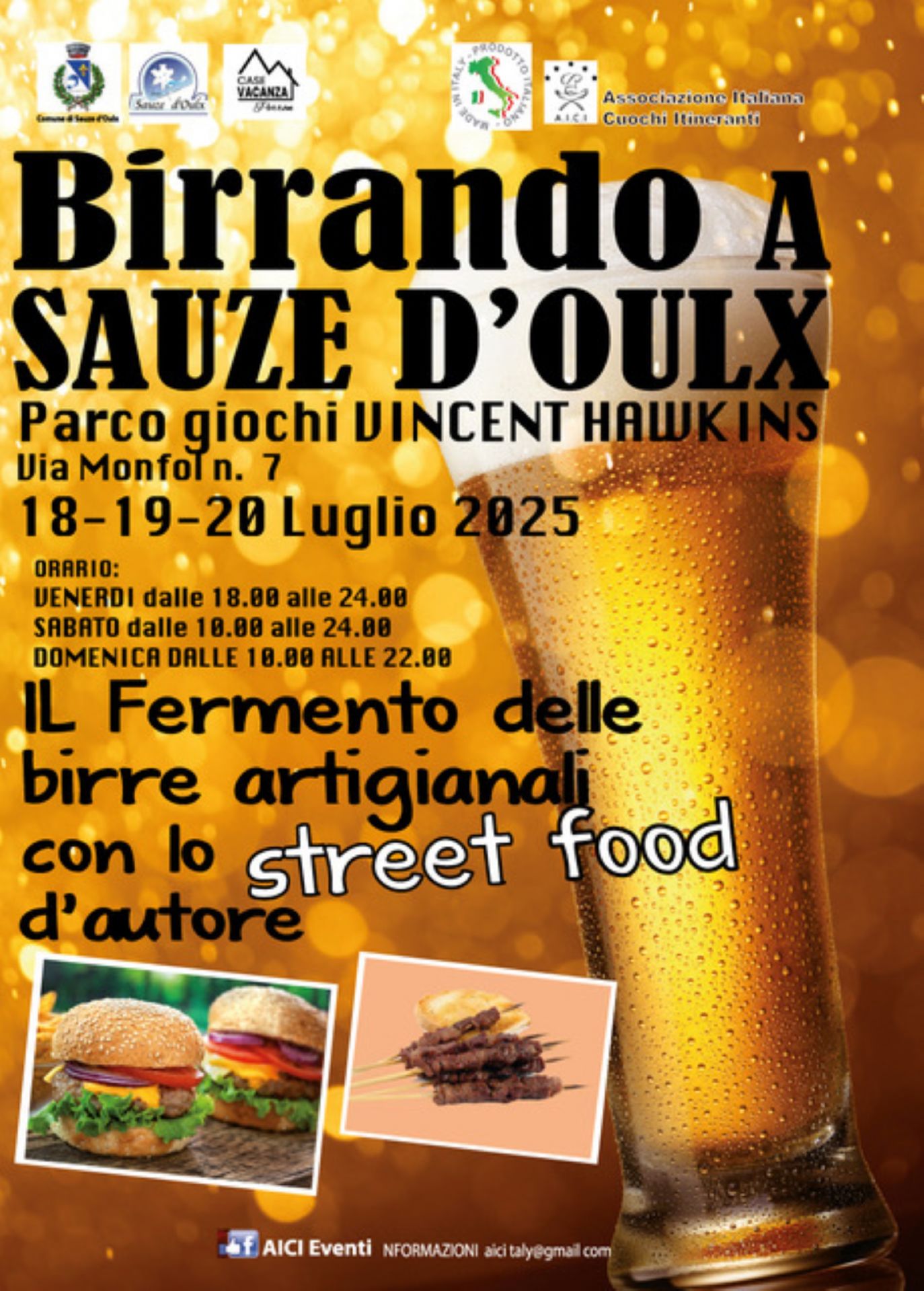 Birrando a Sauze d'Oulx. Locandina con un bicchiere di birra e il programma dell'evento.