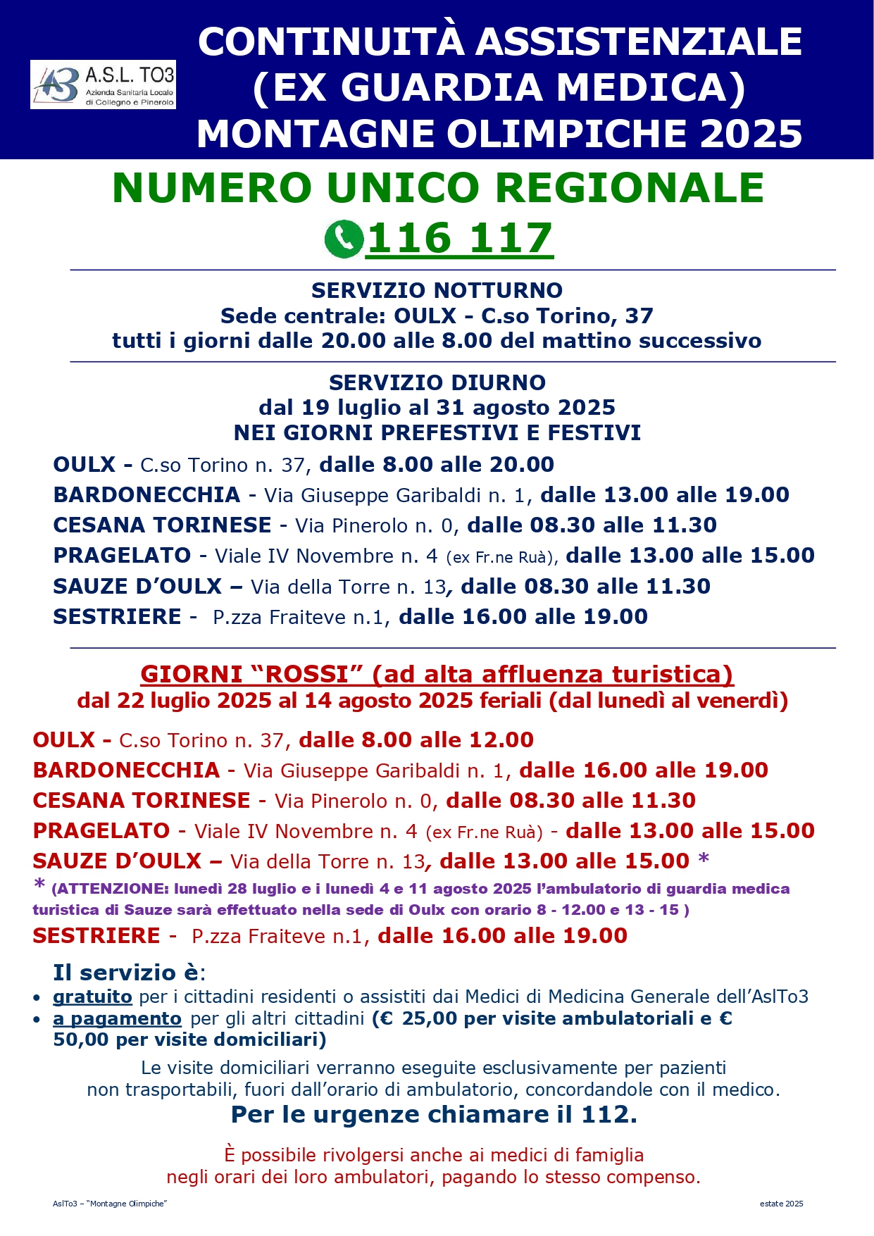 orari medici di continuità assistenziale