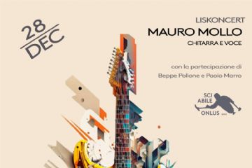Locandina Liskoncert con chitarra al centro. Evento che si terrà alle ore 21.00 al Teatro d'Ou